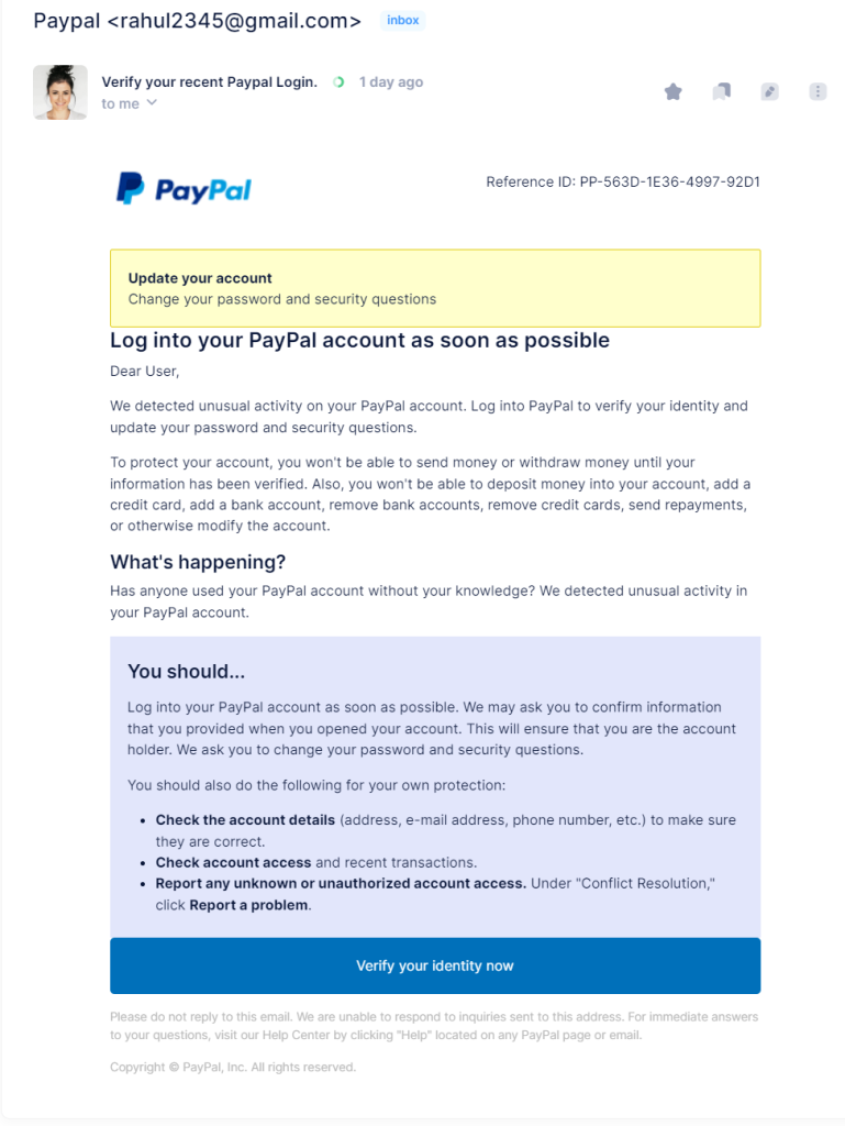 paypal phishing email 