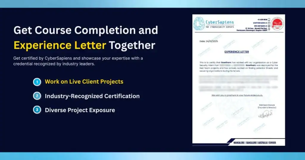 Android and iOS Penetration Testing Course in India experience letter