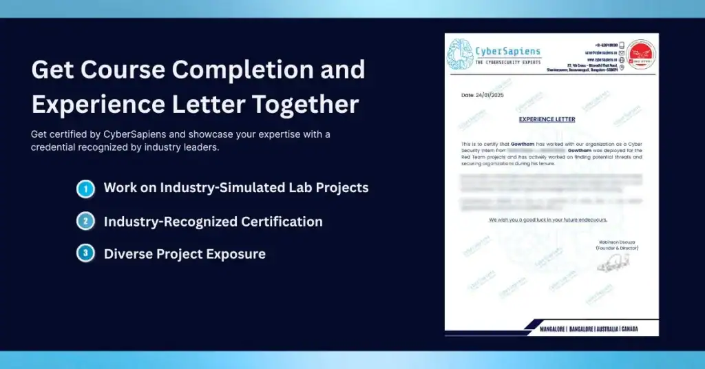 Penetration Testing Course with Internship Experience letter