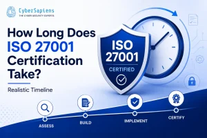 ISO 27001 certification timeline showing 4 phases: Assess, Build, Implement, Certify